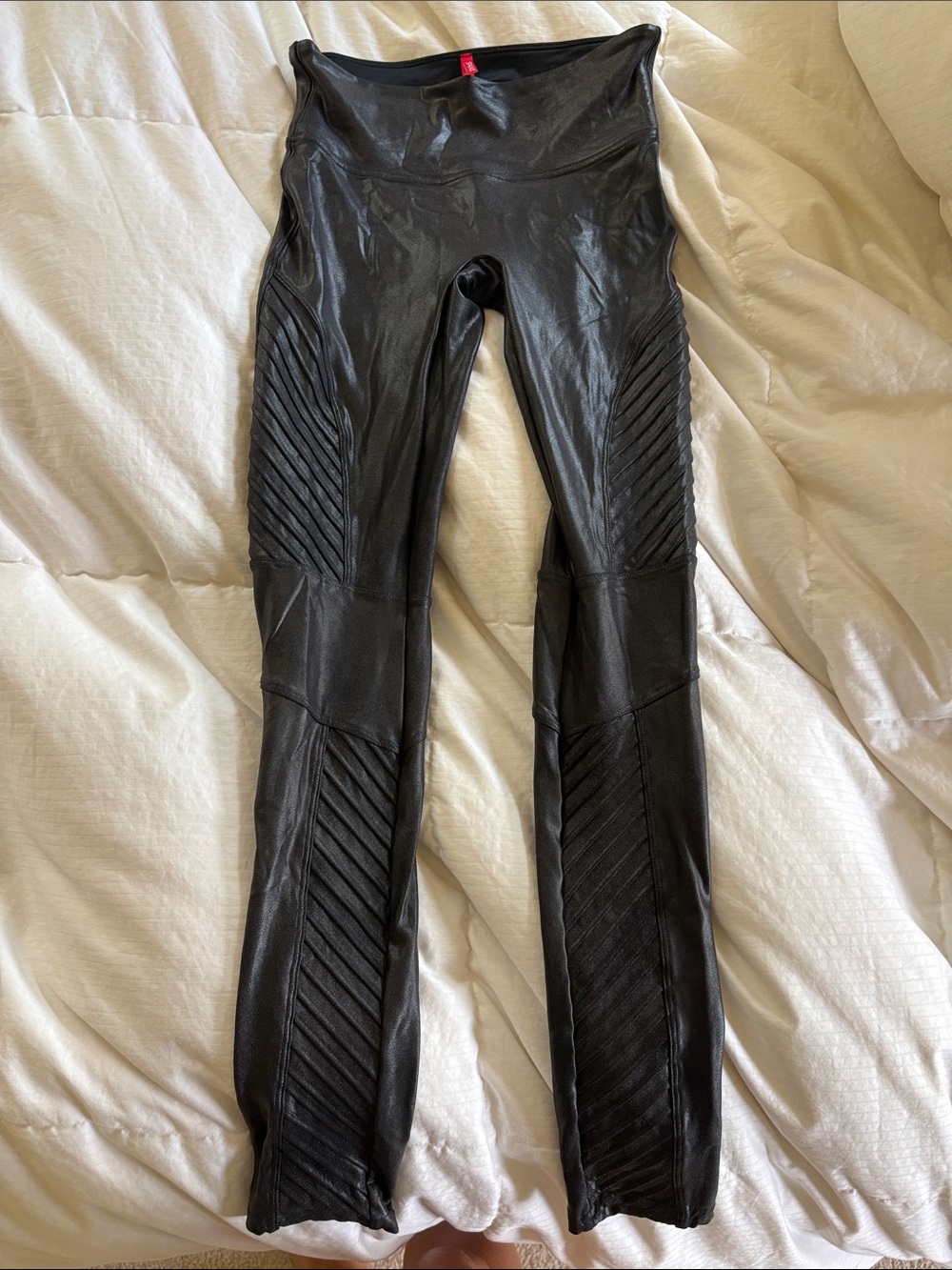 SPANX Black Faux-Leather Moto Jeggings